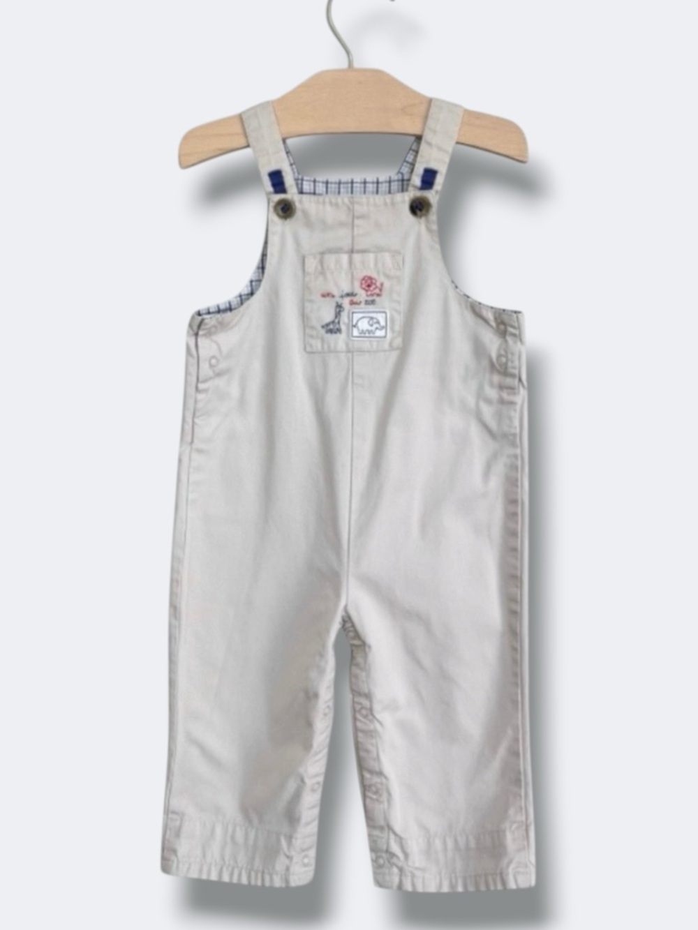 Janie & Jack Zoo Animal Overalls Baby Boys 6-12M Beige Cotton Elephant Lion